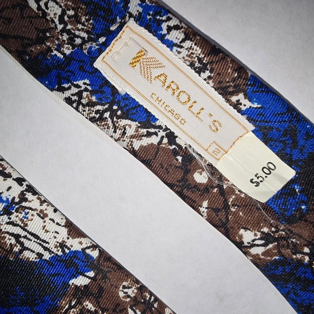 VINTAGE Karoll's Chicago Funky Blue and Brown All Silk Neck Tie‎ NEW